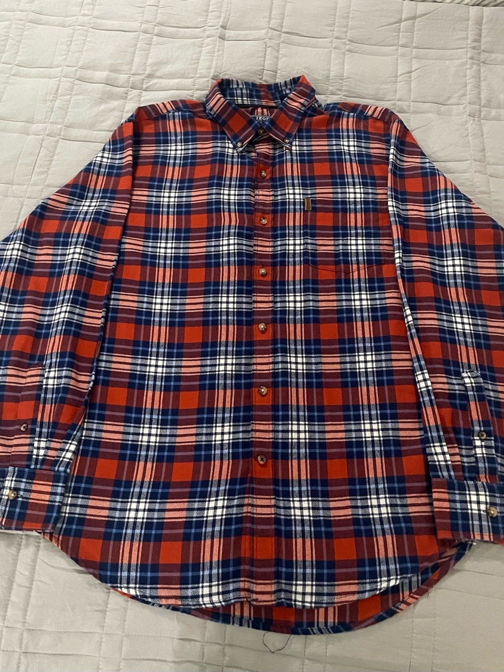 Izod Red, Navy & White Plaid Button-Down Shirt